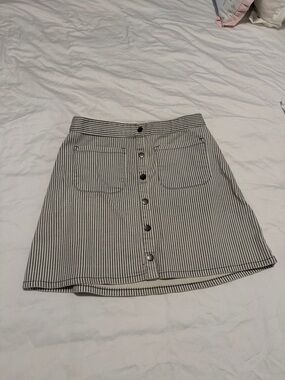 Striped Button-Front A-Line Skirt in Black and White